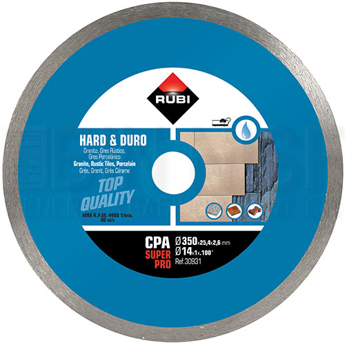 HARD MATERIALS CONTINUOUS RIM DIAMOND BLADE 350 MM - RUBI (SPAIN)