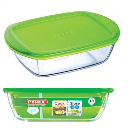 Rectangle Dish With Green Lid 0.4 L 17X10X5 cm - Pyrex