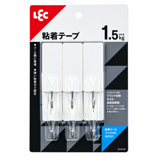 Medium Adhesive Tool Hooks, 6 Pieces &ndash; LEC