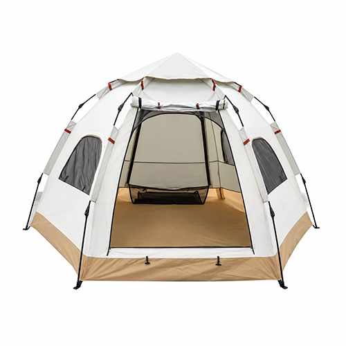 Beige Hexagonal Camping Tent &ndash; 290 x 290 x 165 cm - Camouflage